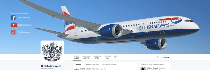 British AirwaysのTwitterカバー写真