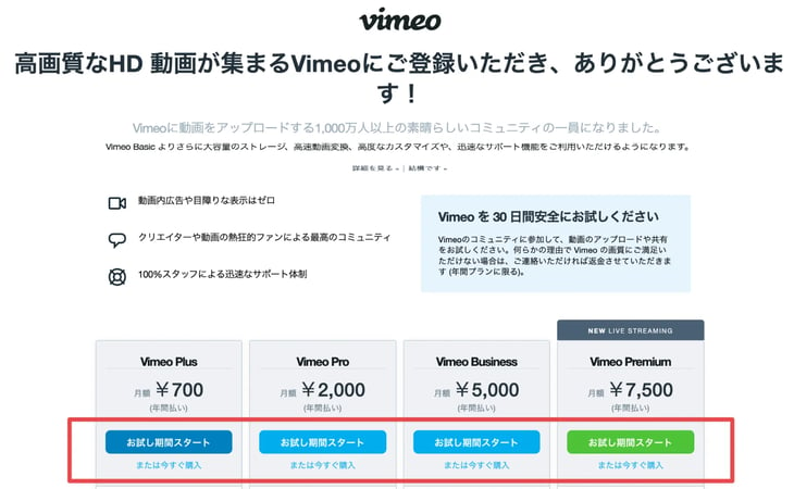 Vimeo価格