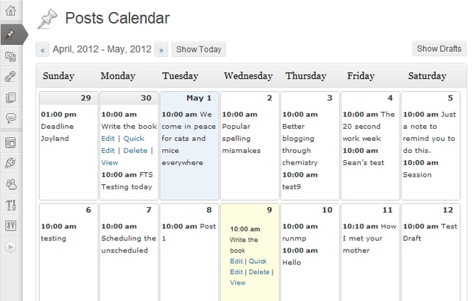 ワードプレスのプラグインEditorial Calendarのイメージ