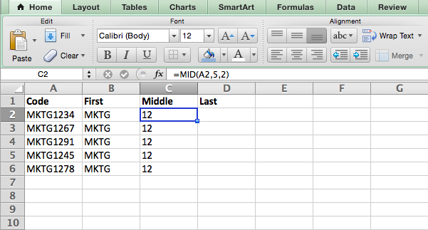 MID formula in Excel