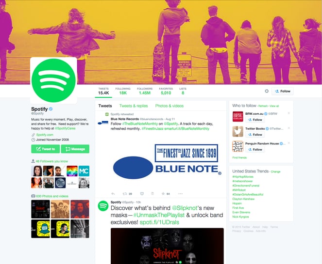 SpotifyのTwitterブランドページの背景画像
