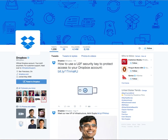 Dropbox のTwitterブランドページの背景画像