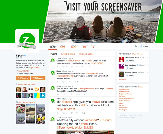 ZipcarのTwitterブランドページの背景画像