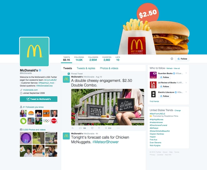 McDonald'sのTwitterブランドページの背景画像