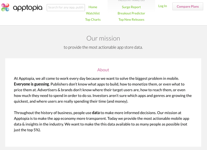 Apptopiaの会社概要ページ実例