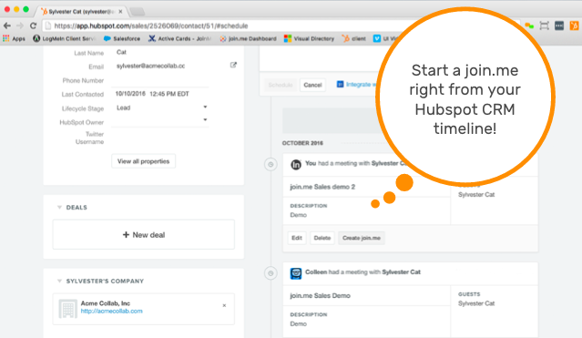 Hubspotからjoin.meを開始