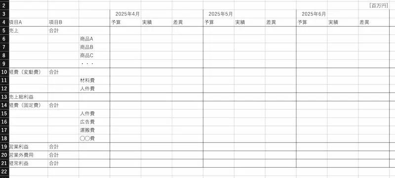 エクセル 予実管理2