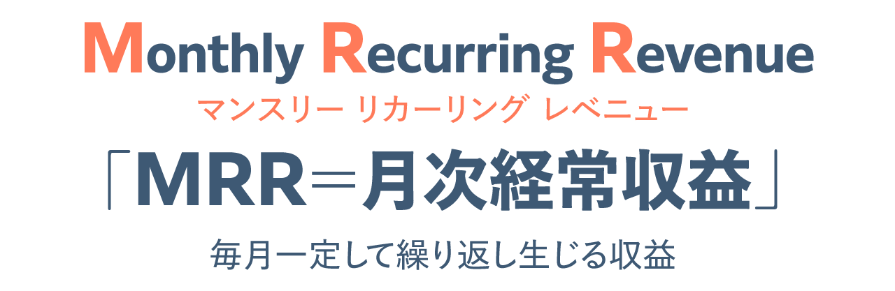 MRRとは、Monthly Recurring Revenue（マンスリー リカーリング レベニュー） の頭文字を取った略語で、意味は「月次経常収益」